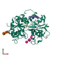 PDB entry 2px1 coloured by chain, front view.