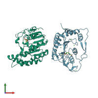 PDB entry 2px2 coloured by chain, front view.