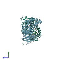 PDB entry 2px2 coloured by chain, side view.