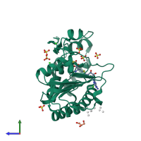 PDB entry 2px4 coloured by chain, side view.