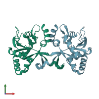 PDB entry 2px7 coloured by chain, front view.