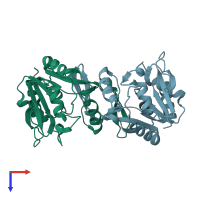 PDB entry 2px7 coloured by chain, top view.
