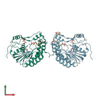 PDB entry 2px8 coloured by chain, front view.