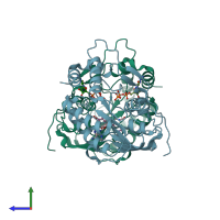 PDB entry 2pxa coloured by chain, side view.