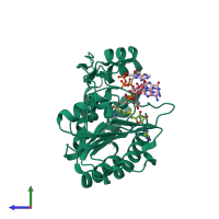 PDB entry 2pxc coloured by chain, side view.