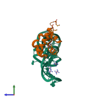 PDB entry 2pxp coloured by chain, side view.