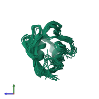 PDB entry 2py1 coloured by chain, ensemble of 10 models, side view.