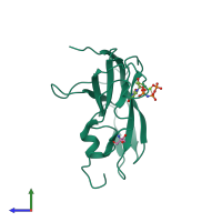 PDB entry 2py4 coloured by chain, side view.