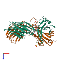 PDB entry 2pyf coloured by chain, top view.