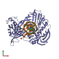 PDB entry 2pyl coloured by chain, front view.