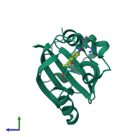 PDB entry 2pyp coloured by chain, side view.