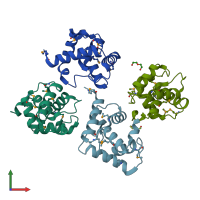 PDB entry 2pyq coloured by chain, front view.