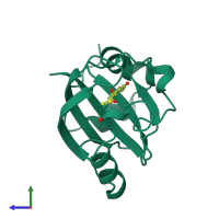 PDB entry 2pyr coloured by chain, side view.