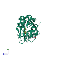 PDB entry 2pyu coloured by chain, side view.