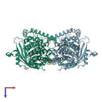 PDB entry 2pyx coloured by chain, top view.