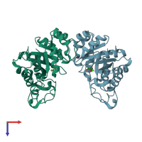 PDB entry 2pz0 coloured by chain, top view.