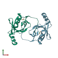 PDB entry 2pzd coloured by chain, front view.