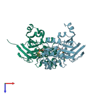 PDB entry 2pze coloured by chain, top view.