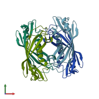 PDB entry 2pzh coloured by chain, front view.
