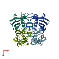 PDB entry 2pzh coloured by chain, top view.