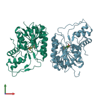 PDB entry 2pzk coloured by chain, front view.