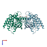 PDB entry 2pzr coloured by chain, top view.