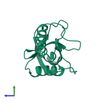 PDB entry 2pzw coloured by chain, side view.