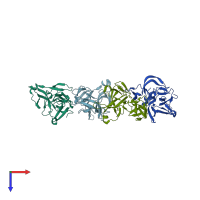 PDB entry 2pzx coloured by chain, top view.