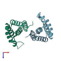 PDB entry 2q00 coloured by chain, top view.