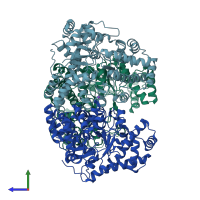 PDB entry 2q01 coloured by chain, side view.