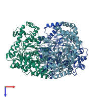 PDB entry 2q01 coloured by chain, top view.