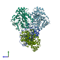 PDB entry 2q02 coloured by chain, side view.