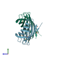 PDB entry 2q03 coloured by chain, side view.