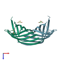 PDB entry 2q03 coloured by chain, top view.