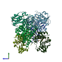 PDB entry 2q04 coloured by chain, side view.