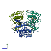 PDB entry 2q05 coloured by chain, side view.