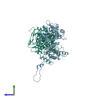 PDB entry 2q06 coloured by chain, side view.