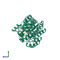 PDB entry 2q09 coloured by chain, side view.