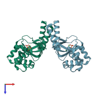 PDB entry 2q0a coloured by chain, top view.