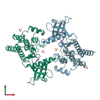 PDB entry 2q0b coloured by chain, front view.