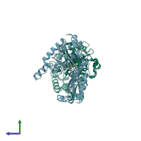 PDB entry 2q0c coloured by chain, side view.