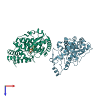 PDB entry 2q0c coloured by chain, top view.