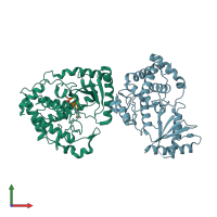 PDB entry 2q0e coloured by chain, front view.