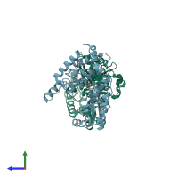 PDB entry 2q0e coloured by chain, side view.