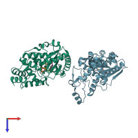 PDB entry 2q0f coloured by chain, top view.