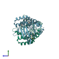 PDB entry 2q0h coloured by chain, side view.