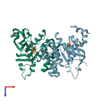 PDB entry 2q0h coloured by chain, top view.