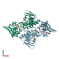 PDB entry 2q0l coloured by chain, front view.