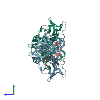 PDB entry 2q0l coloured by chain, side view.