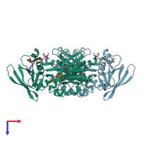 PDB entry 2q0l coloured by chain, top view.